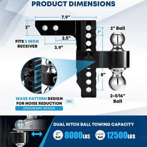 AMBITION <span class=keywords><strong>Enganche</strong></span> de <span class=keywords><strong>remolque</strong></span> ajustable Drop & Rise de 8 ", compatible con receptor de 2 pulgadas, doble bola sólida <span class=keywords><strong>para</strong></span> <span class=keywords><strong>remolque</strong></span> de <span class=keywords><strong>coche</strong></span> y barco - Product Image 3