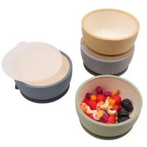 2022 New Food Grade Strong Suction Bicolor Silicone Bowl BPA Free Silicone Baby Feeding Bowl With Lid