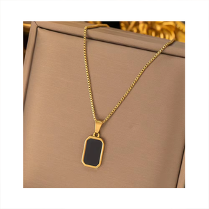 Colgante Rectangular de Acero Inoxidable, Elegante y Sencillo Colgante de Concha Negra para Mujer, Collar de 55+5cm para Venta al por Mayor - Product Image 6