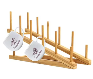 Égouttoir à vaisselle incliné en bambou naturel pour assiettes, organisateur de rangement pour placard de cuisine, séparateur de vaisselle - Product Image 3