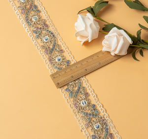 Cổ Điển Dân Tộc Thêu Ren Lưới Với <span class=keywords><strong>Sequins</strong></span> Mới Hoa Khuôn Mẫu Sợi Vàng Cho Quần Áo Sexy Giày Túi Phụ Kiện - Product Image 2