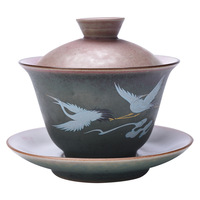 Service à thé Kung Fu en céramique Japandi Vintage bol à trois talents couvercle en forme de grue émaillée créatif ménage café thé brassage Ware