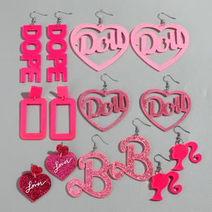 Anting Akrilik Panjang Model Tetesan dengan Huruf Pink, Desain Hati Berkilau, Perhiasan Hadiah Romantis Trendi, Desainer Manis, Custom, Unisex - Product Image 1