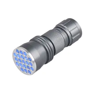 Senter UV LED 395nm 21, Senter profesional logam campuran aluminium, lampu kilat UV untuk pemeriksaan uang