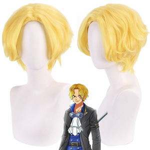 Perruque de cosplay de <span class=keywords><strong>Sabo</strong></span>, l'Empereur des Flammes de One Piece, avec des cheveux bouclés dorés à raie centrale et des cheveux courts - Product Image 1