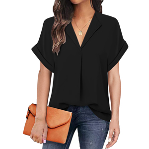Camicetta da lavoro estiva da donna stile caldo con scollo a V manica corta con risvolto tinta unita blusa personalizzata in taglie forti stile Casual - Product Image 1