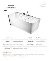 Baignoire autoportante en acrylique pour massage indépendant, baignoire spa fonctionnelle en acrylique avec hydromassage, baignoire de massage à remous