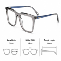 Prêt à expédier : Montures optiques personnalisées en acétate anti-lumière bleue, carrées surdimensionnées avec branches incrustées de métal, étui à lunettes inclus, unisexe
