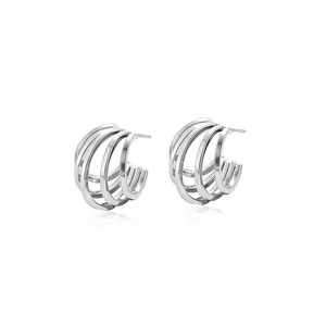 Amy Amy <b>Huggie</b> Earrings <b>Silver</b> Plated Geometric Alloy Women's Fashion Jewelry Gift Trendy Style PE2663 - Product Image 3
