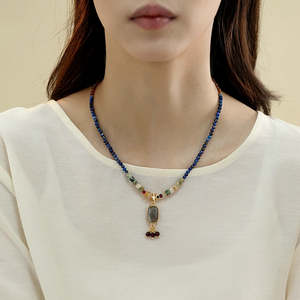 Collar de Cadena con Diseño Étnico para Mujer, Estilo Dunhuang, Nuevo Diseño Chino con Lapislázuli Natural y Perlas de Agua Dulce - Product Image 4