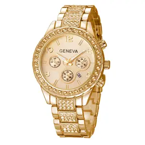 时尚休闲手表金色顶级品牌豪华不锈钢手表relojes mujer relogio hombre geneva女式手表