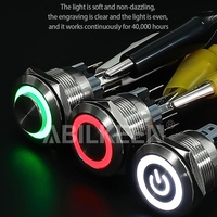 25mm 30mm anneau de verrouillage plat LED interrupteur à bouton-poussoir 12 volts étanche 1NO NC 6 broches IP65 interrupteur à bouton-poussoir 2A