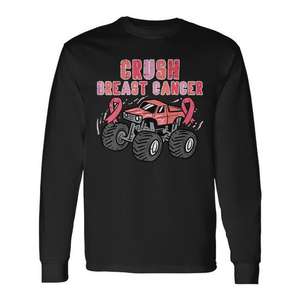 Camiseta de manga larga para niños, color rosa, Monster Truck, concienciación sobre el cáncer de mama, cuello redondo, unisex, para eventos de caminatas y carreras - Product Image 1
