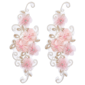 Aplique Floral Elegante 3D em <span class=keywords><strong>Chiffon</strong></span> com Renda, Strass e Miçangas para Decoração de Vestido de Noiva - Acessórios de Bordado Personalizados - Product Image 1