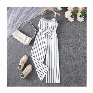 Tute Estive 2025 per Ragazze con Bretelle Arricciate, Cintura a Righe e Volant, <span class=keywords><strong>Abbigliamento</strong></span> per Adolescenti 7-14 Anni - Product Image 1
