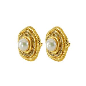 Zogxin Gold Stud Earrings With Pearl And Zircon Geometric Design For Women Everyday Wear - Product Image 5
