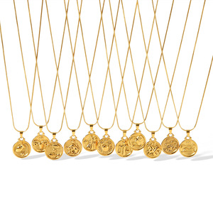 Collar con colgante del zodiaco chapado en oro de 18 quilates de acero inoxidable para mujer, diseño de constelación, Acuario, Tauro, Leo, Aries, Piscis - Product Image 1
