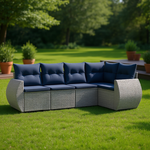 Conjunto de Sofá de Jardín de Poliratán Gris con Cojines, 5 Plazas, Muebles de Exterior, Diseño Contemporáneo - Product Image 2