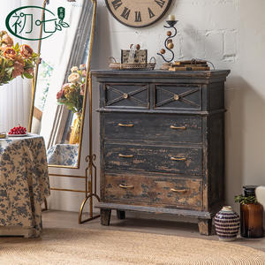 Cómoda de Estilo Rústico Americano Vintage, Envejecida, de Madera Maciza, con Cinco Cajones, Mueble de Almacenamiento para Sala de Estar, Diseño Wabi Sabi - Product Image 1