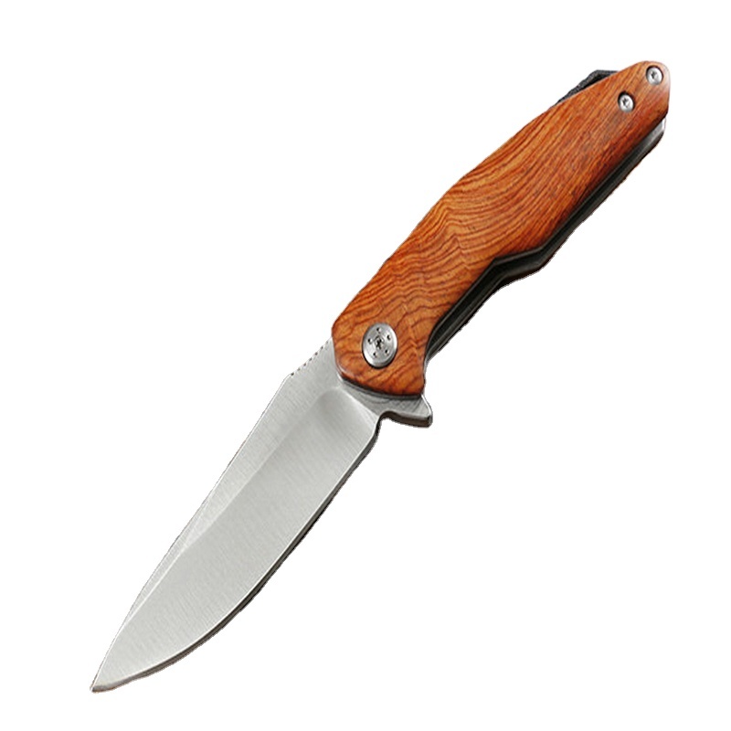 Wood And G10 Handle Folding Hunting Outdoor Pocket Knife