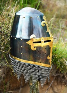 Superbe casque de Rieter von Kornburg Nuremberg d'environ 1375, casque en acier au carbone, armure d'inspiration médiévale, coiffe décorative - Product Image 4