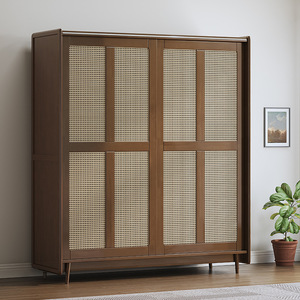 Armoire rétro en bois massif de style japonais avec design coulissant pour le rangement de la chambre à coucher, armoire à portes battantes - Product Image 2