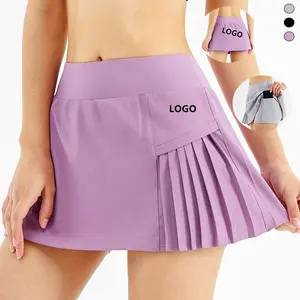 Solid Color Pleated Sports Tennis Skirts Women Gym High Waist Yoga Fitness Short Skirt With Pocket Golf Sexy Running Mini Skirt
