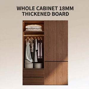 Armario de Madera Maciza Color Nogal, Armario de Piso a Techo con Área de Colgado de Ratán, Almacenamiento para Dormitorio de Varios Tamaños - Product Image 4