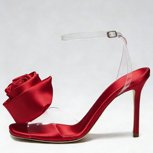Sandales à talons hauts pour femme, grande taille 45, avec fleur sur le devant, style stiletto, à brides cheville, en soie, pour l'été, avec empeigne en PVC - Product Image 4