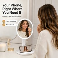Miroir de Coiffeuse Rond Lumineux Personnalisé d'Usine OEM avec Écran LED et Support Téléphone Intégré pour Chambre à Coucher