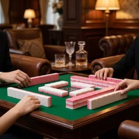 Ensemble de mahjong de luxe Gemma - Tuiles en acrylique rose et bleu irisé - Jeu pour 4 joueurs - Style américain moderne - Supports de jeu pour des soirées de jeu chics