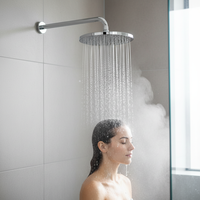 Cabezal de Ducha de Lluvia Moderno Cromado de 8 Pulgadas con Amplia Cobertura, Diseño de Ahorro de Agua de Alta Eficiencia, Silicona Antiobstrucción para Apartamento