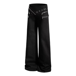 Jeans Baggy à Jambes Larges sur Mesure pour Hommes, Poches Surdimensionnées, Fermeture Éclair, <span class=keywords><strong>Coupe</strong></span> Slim, Streetwear, Denim Japonais Selvedge Noir - Product Image 2