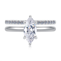 Anillo de Boda de Lujo con Corte Marquesa, Juego de Pareja para Mujer, 1 Quilate, Color D, VVS1, Plata de Ley S925 con Certificado GRA