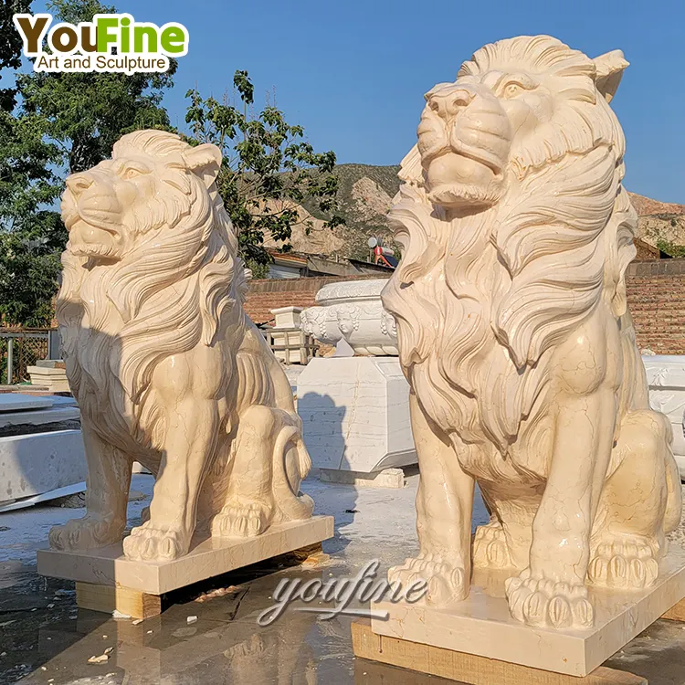 Modern outdoor garden decor marble stone large lion statue standing