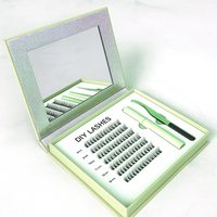 Kit de cils en grappe personnalisés, bande fine, en vrac, marque privée, faux cils en vison, kit d'extension de cils avec colle et miroir