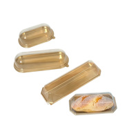 Boîtes à collation rectangulaires en plastique en gros pour bonbons, gâteaux, gaufres, crêpes, avec plateau de service doré et couvercle transparent