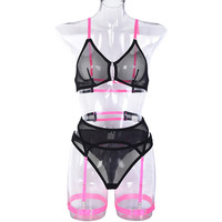 Ensemble soutien-gorge et jarretière en maille transparente, Lingerie sexy, Robe de lingerie en maille transparente, Ensemble de lingerie pour femme, Fournisseur OEM ODM