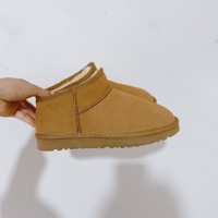 Sepatu Bot Salju Slip-on Setengah Tinggi Grosir 2026 - Bagian Atas Kulit Asli, Berlapis Bulu, Sandal Hangat Musim Gugur Musim Dingin yang Lucu & Modis