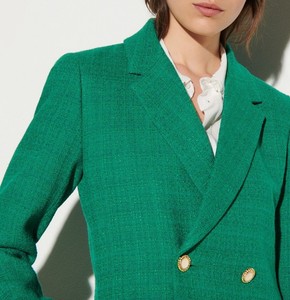 Prêt à Expédier Femmes <span class=keywords><strong>Vert</strong></span> Plaid Vérifié Tweed Paillettes Costume Fermeture Col Double Boutonnage Dames Vestes Verts Pour Blazers - Product Image 4