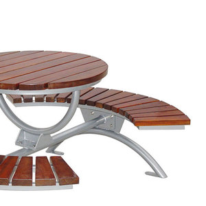 Mesa de pícnic de madera redonda para exteriores con Banco curvo, juego de jardín, patio, café comercial, mesa de té, mesa de comedor exterior y silla - Product Image 6