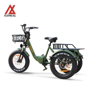 EZREAL-Tricycle électrique à moteur central de 1000W, vélo cargo à gros pneus, tricycle à 3 roues, avec batterie au lithium Samsung de 20Ah