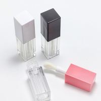 Contenant carré de 5 ml pour brillant à lèvres avec grand applicateur, tubes vides pour huile à lèvres, emballage rose, blanc, noir, applicateur épais en plastique