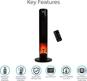 Oscillating Tower <strong>Fan</strong> <strong>Heater</strong> with Fireplace 33 Inches - Portable PTC <strong>Ceramic</strong> Electric <strong>Heater</strong> with LCD Display Remote Control - Product Image 2