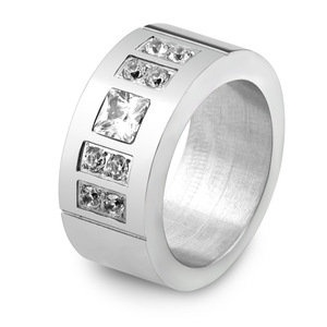 Anillo de Acero Inoxidable y Titanio de 9 mm con Circonitas Geométricas, Joyería de Moda para Mujer, Regalo - Product Image 1