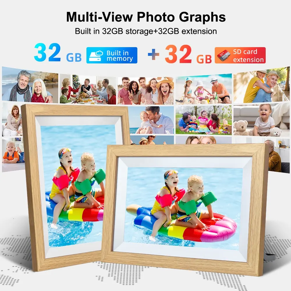 Wholesale Bulk Customize Woden Case Frameo LCD Cloud Video Download 10 inch WiFi Digital Photo Picture Frames