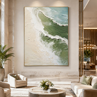 Peinture à l'huile abstraite Surf Crash sur toile, Sable Blanc Mousse Vague Verte, Taille personnalisée, Vente en gros directement du fabricant d'art