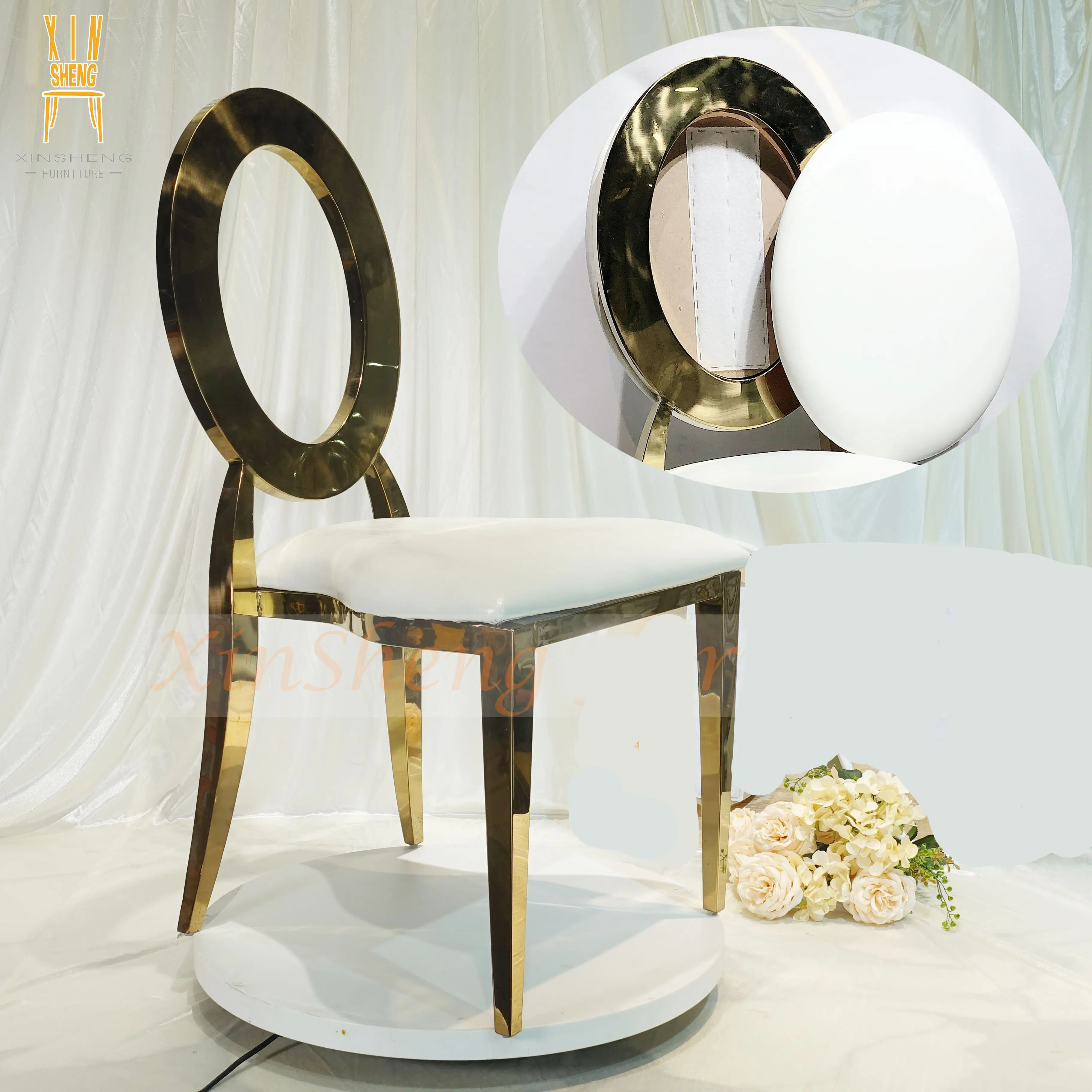 Luxury Event Round Back Design Gold party Stainless Steel Hotel Wedding Chair