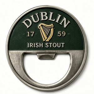 Abridor de Botellas Dublin Irish Stout, Circular, de Aleación de Zinc Fundido a Presión, Pin Metálico de Recuerdo, Diseño de Arpa Bañado en Oro - Product Image 6