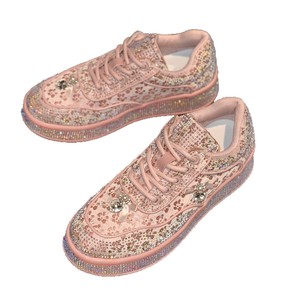 Baskets blanches polyvalentes pour femmes grandes tailles, style printemps, avec strass, broderies florales et lacets, pour le skate, vente en gros - Product Image 5